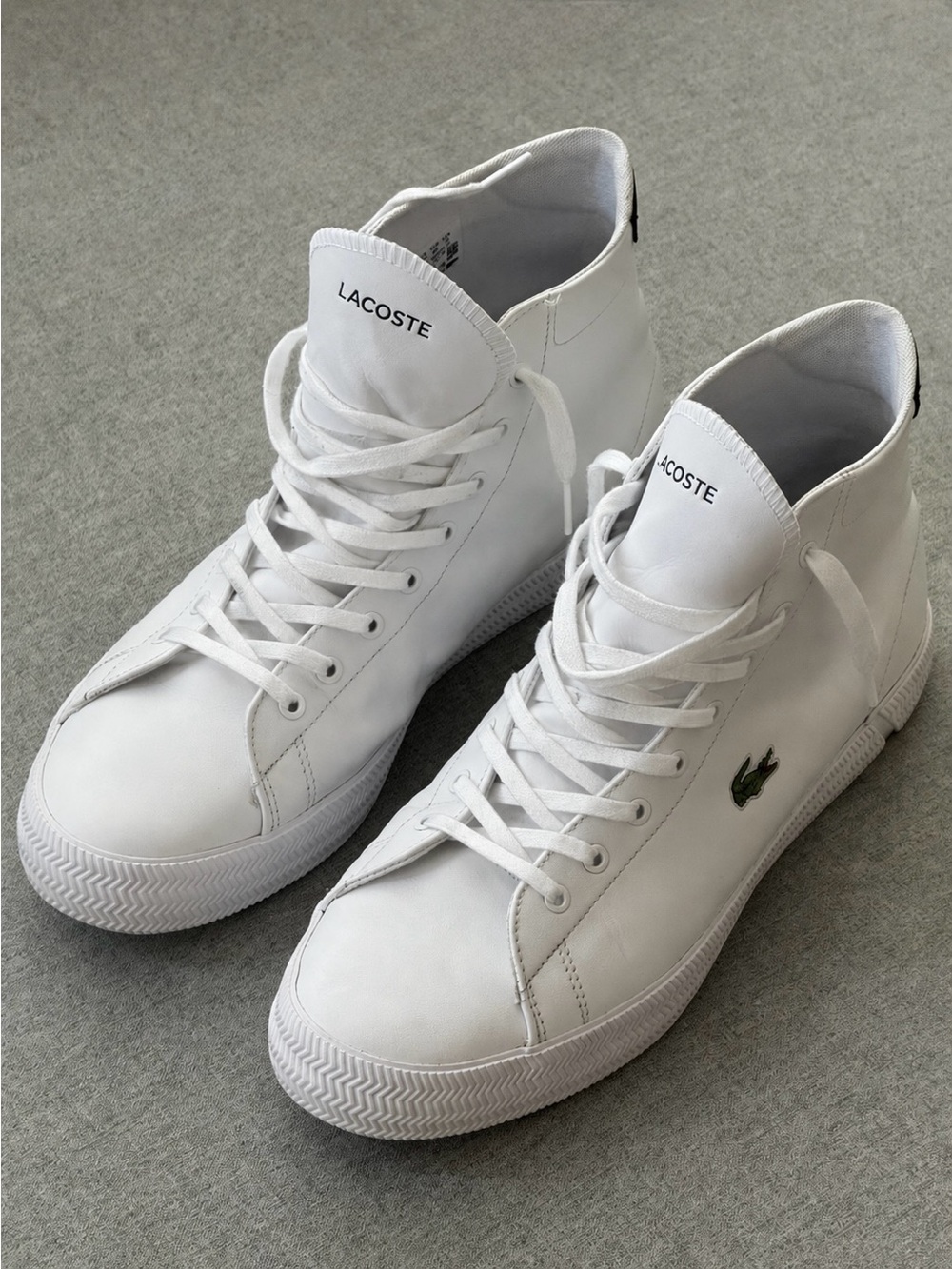 Lacoste Men’s White High-Top Leather Sneakers with Green Croc